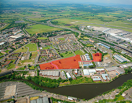 Aerial view showing the next parcel of land for development.