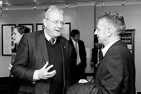 David Ross from Keppie Design (right) in conversation with education secretary Michael Russell in East Ayrshire where youngsters are learning the skills to help equip them for the world of work.