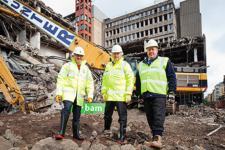 Going, going: City council leader Gordon Matheson (left) with John Burke, executive director of BAM Construct, and Martin Cooper, construction director at BAM Construction.