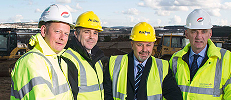 Let’s get started: (from left) Graeme Hay of Kingseat Development 3, Kevin Morrison and Kenny Dey of Archer and Mike Keith, Morrison’s finance director in Scotland.