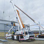 The new cranes in action at the Glasgow Fort retail park.