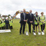 Deputy First Minister Nicola Sturgeon took part in the turf cutting under the watchful eye of pupils.