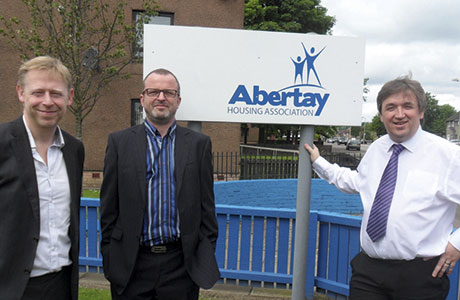 L-R Andrew Kennedy (Senior Projects Officer at Abertay Housing Association), Michael Dignan (RGU Built Environment lecturer) and Derek Black (Asset Manager at Abertay Housing Association).