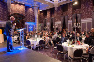 David Scott, Managing Director of Barratt Homes West Scotland addresses contractors, suppliers and staff at the charity event in Glasgow.