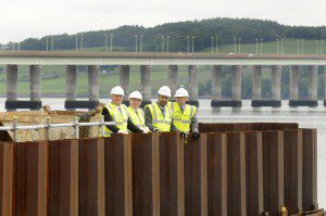 David Martin,Fotopress,Dundee V&A Dundee Major Milestone Representatatives of Dundee Council,BAM Construction and V&A were on site at the recently completed coffer dam. PIC  Lto R. Mike Galloway[Dundee Planning] Ken Guils[Dundee Council]Doug Keillor[BAM] and Phillip Long[V&A]