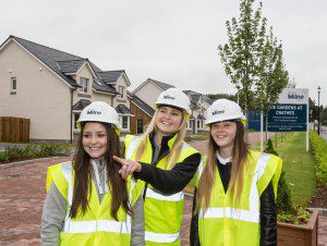 Stewart Milne Homes apprentice quantity surveyor Abbie Duthie (centre) shows pupils Natalia Lisowska (left) and Chloe Kelly (right) features of The Gardens at Crathes development.