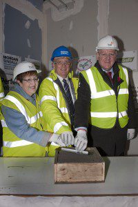 05-11-2014 Picture Roberto Cavieres.  Lennoxtown Community Hub Project. Topping Ceremony - EDC Leader Cllr. Rhonda Geekie, John Hope, Board Director, hub West Scotland Harry Thorburn, Morgan Sindall