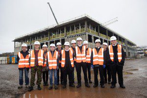 Pic Greg Macvean 05/11/2015 07971 826 457 School pupils from Dundee get to visit the Robertson development site of Forfar Community Campus where they also get to test their skills with mono-blocking and joinery work -