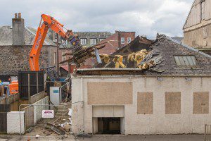 MD Robertson Partnership Homes and Grant Ager (Chief Exec, Fairfield Housing Co-Operative) at the former Zoo Nighclub in Canal Street, Perth where demolition of the building has begun to make way for new affordable housing in the city.