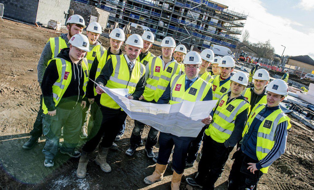 The Prince’s Trust recruits with CALA Homes’ site manager Neal Toland and assistant site manager Mark Hutcheson.