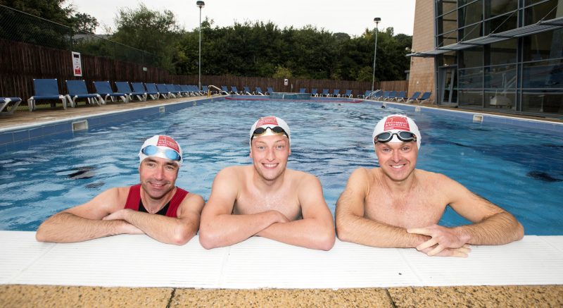 Picture by Christian Cooksey/CookseyPix.com on behalf of Mactaggart & Mickel Homes and 3x1 PR. For further information please contact Ashleigh Vallance at 3x1 on 07540 063300 Mactaggart & Mickel Group held an Outdoor Charity Swim Challenge at the David Lloyd Centre, Anniesland in aid of the Beatson Charity. Pictured before the start of the challenge are LtoR. Ed Monaghan (Chief Executive of Mactaggart and Mickel Homes), Mark Deans (competitive outdoor swimmer) and Andrew Mickel (Director of Mactaggart & Mickel Group). All rights reserved. For full terms and conditions see www.cookseypix.com