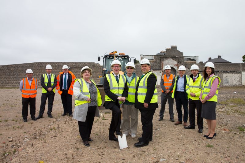 Monday 5th September 2016, Aberdeen, Scotland. The Development of a former city prison site into affordable homes for key workers is officially underway. Sanctuary will create 124 properties in Torry, Aberdeen, on land once occupied by HMP Craiginches.  Pictured: (Green Tie) Peter Martin, Sanctuary Groups Director of Development and Kevin Stewart, MSP    (Photo: Ross Johnston/Newsline Media)