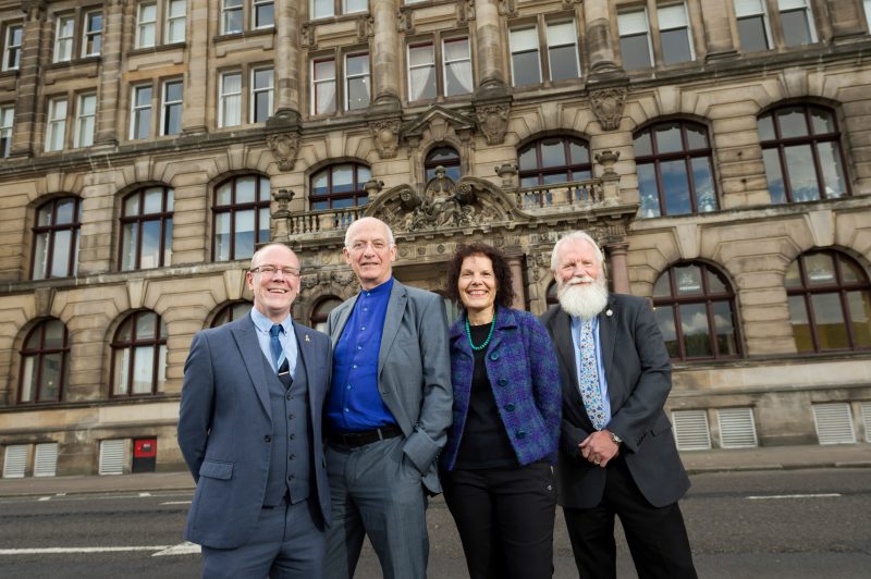 The Royal Incorporation of Architects in Scotland (RIAS). FESTIVAL OF ARCHITECTURE 2016. Under One Roof website launch, Glasgow, 21/9/16. L to R, Kevin Stewart MSP (Minister for Local Government and Housing), John Gilbert (author of the website), Annie Flint (author of the website) and Iain Connelly (RIAS). Pic free for first use relating to RIAS. © Malcolm Cochrane Photography +44 (0)7971 835 065 mail@malcolmcochrane.co.uk No syndication No reproduction without permission