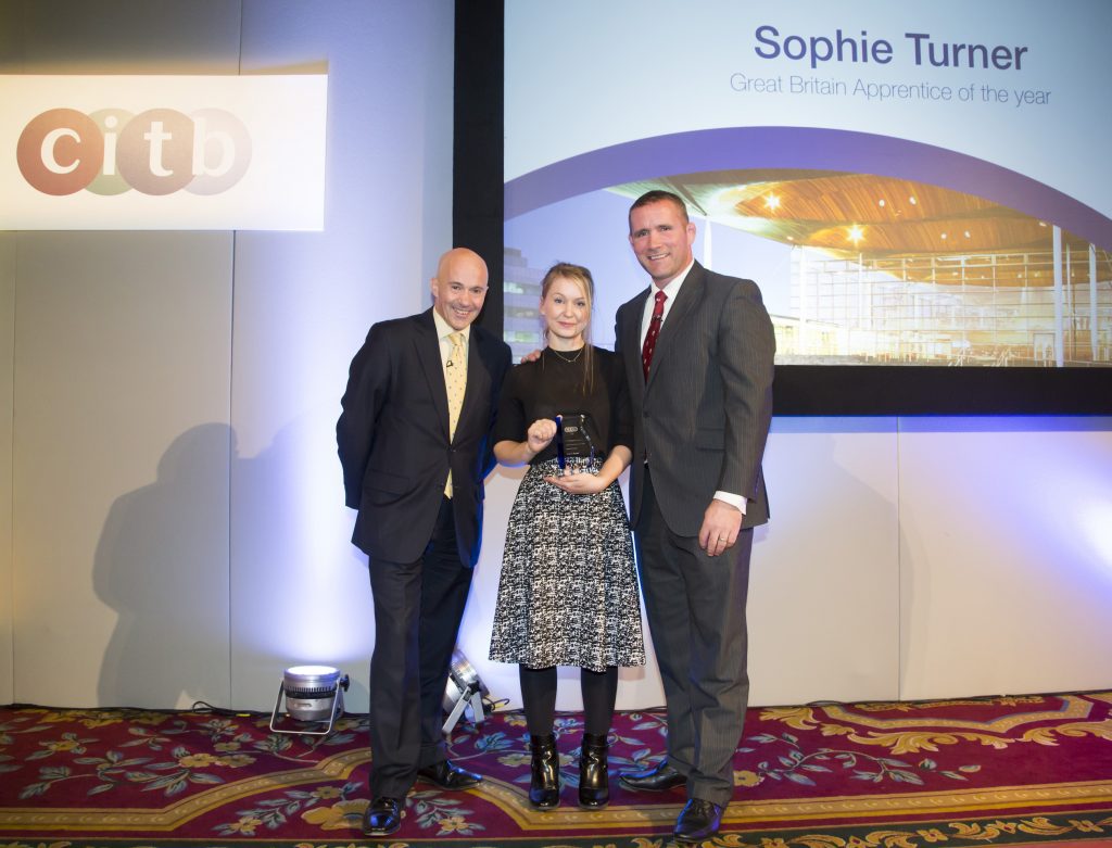 L-R: CITB CEO Adrian Belton, Sophie Turner, Phil Vickery