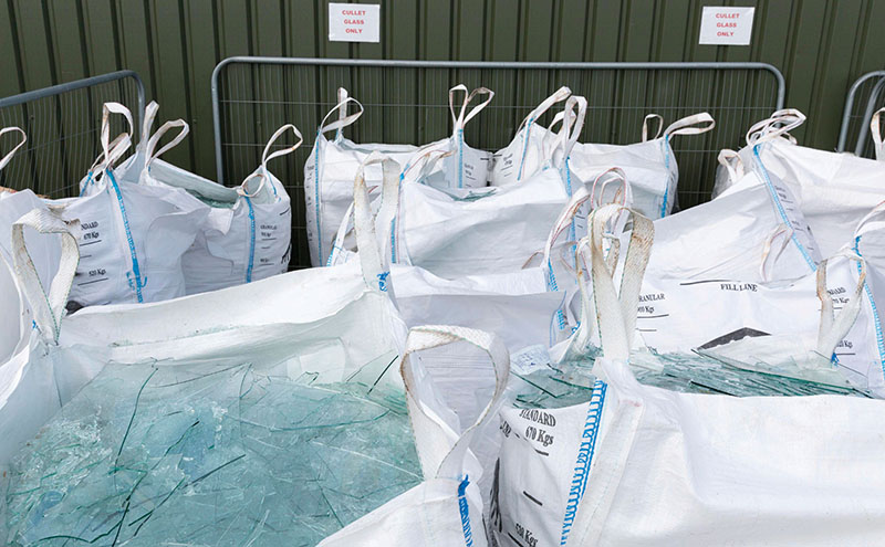 KIRKCALDY, UK. 23/02/2016  Cullet glass recycling bags at CMS Window Systems, Castlecary.    COPYRIGHT © STUART WALLACE 2016 visit my website: www.stuartwallacepictures.com