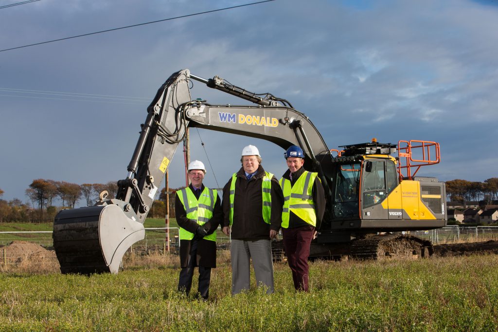 L-R: Housing minister Kevin Stewart, Bruce Smith, a trustee of The Grandhome Trust and William Donald of W M Donald 