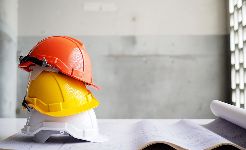 Hardhats on desk