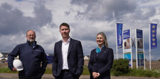 Edgelaw View Site Manager, Eddie Derrick; Miller Homes Regional Operations Director, Gary Heany; and Miller Homes Development Sales Manager, Catherine Coleman at Edgelaw View © Stewart Attwood Photography