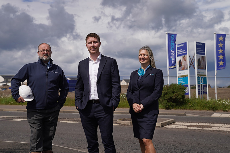 Edgelaw View Site Manager, Eddie Derrick; Miller Homes Regional Operations Director, Gary Heany; and Miller Homes Development Sales Manager, Catherine Coleman at Edgelaw View © Stewart Attwood Photography 