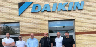 Andrew Lamond (ETA co-founder), Ian Edgeworth (ETA Technical Director), Davie Robb, Stephen Hutchison, Grant Oates (Daikin UK) and Mark Glasgow (ETA co-founder).