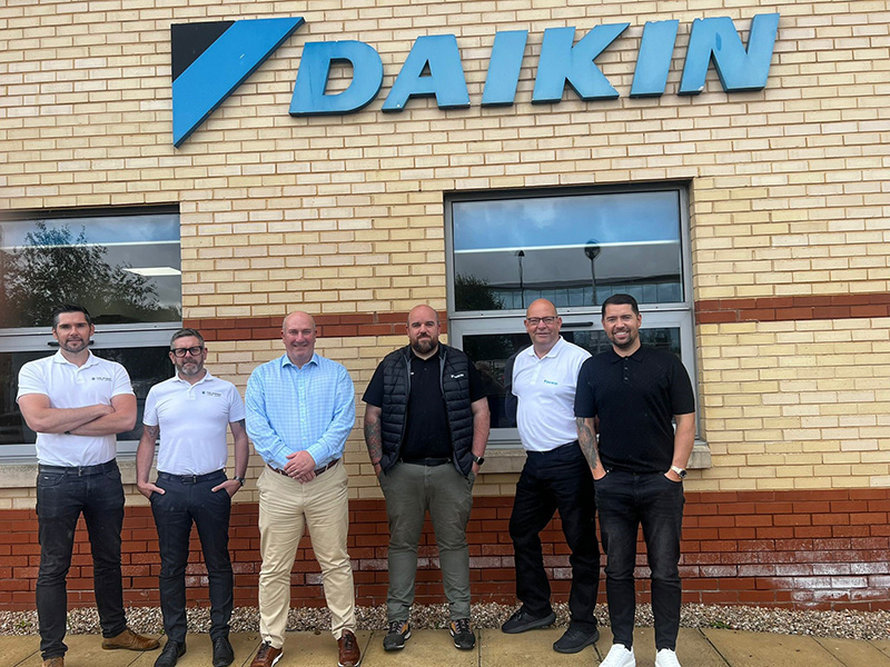 Andrew Lamond (ETA co-founder), Ian Edgeworth (ETA Technical Director), Davie Robb, Stephen Hutchison, Grant Oates (Daikin UK) and Mark Glasgow (ETA co-founder).