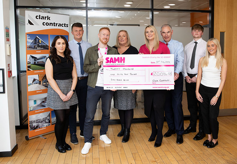 Clark Contracts presents cheque to SAMH