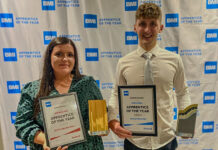 Leah Stewart is pictured with her BMI Redland Apprentice of the Year award at the Cotswold Water Park Hotel.