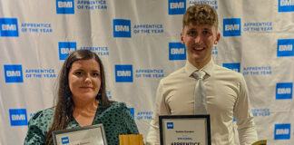 Leah Stewart is pictured with her BMI Redland Apprentice of the Year award at the Cotswold Water Park Hotel.