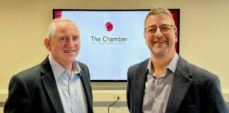 Jim Stewart (l) with chamber chief executive Paul Hunter