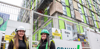 Caitlin Hunter (green hat), site administrator who graduated in Business Administration with Michelle Jeffrey (white hat), trainee engineer and 4th year in GA programme BEng Civil Engineering at Bath Street site