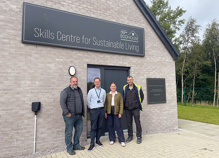 L-R: Gordon Seath, Technical Manager at CM, Steven Morrison,
Faculty Director West Lothian College, Jennifer Higgins, CEO at CM,
Ewan Kelly, CM’s Site Manager at Almondvale Crescent