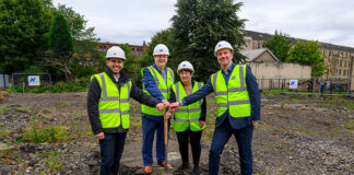 The JR Group’s Andrew Dallas, Glasgow City Councillor Ricky Bell, Elderpark Housing Association’s chairperson Maureen McDonald and CEO Gary Dalziel