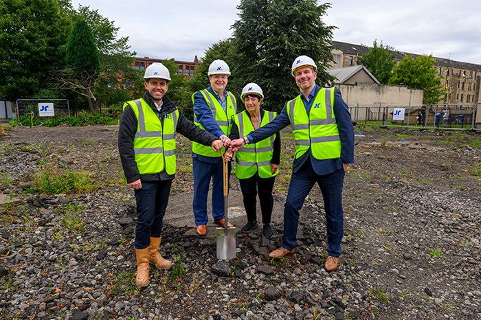 The JR Group’s Andrew Dallas, Glasgow City Councillor Ricky Bell, Elderpark Housing Association’s chairperson Maureen McDonald and CEO Gary Dalziel