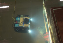 Autonomous underwater robot undergoing trials in Heriot-Watt University's wave tank facility