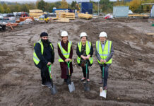 L-R: Councillor Gurpreet Singh Johal, Julie Cosgrove CEO of Caledonia Housing Association, Jackie Baillie MSP and Martin Walker chair of Cordale Housing Association