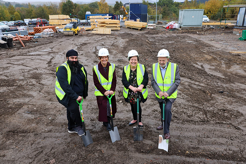 L-R: Councillor Gurpreet Singh Johal, Julie Cosgrove CEO of Caledonia Housing Association, Jackie Baillie MSP and Martin Walker chair of Cordale Housing Association 