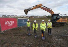 L-R: Kevin Rooney (regional operations director); Darren Simpson (Tough Construction); Margaret Davidson (sales director); and Brian Thomas (senior site manager). Image credit: Stewart Attwood Photography