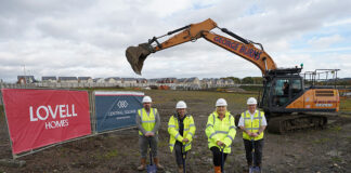 L-R: Kevin Rooney (regional operations director); Darren Simpson (Tough Construction); Margaret Davidson (sales director); and Brian Thomas (senior site manager). Image credit: Stewart Attwood Photography