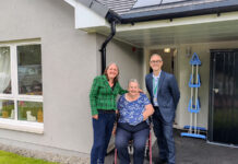 Maree Todd MSP visited the new homes in Lairg, including meeting with resident Eilidh Matheson and Andrew Martin of Albyn Housing Association