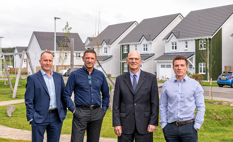 L-R: Andrew Tweedie - chief financial officer, Jamie Tosh – managing director of Bancon Homes and Bancon Construction, Bob McAlpine - chairman and David Crawford – managing director of Deeside Timberframe
