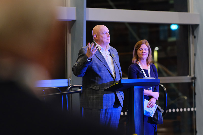 Bryn Wilde, President-Elect – The Association for Project Safety, addresses the audience gathered at Y Senedd for the APS Campaign to Promote Mental Health and Wellbeing in the Construction Industry.