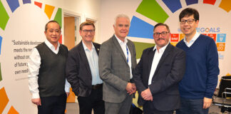 Left to right: Alan Chim (Head of Asset Management, Glasgow Caledonian), Professor Billy Hare, Tom Steele, Alex Reid (Apsis Solutions) and Dr Michael Tong.