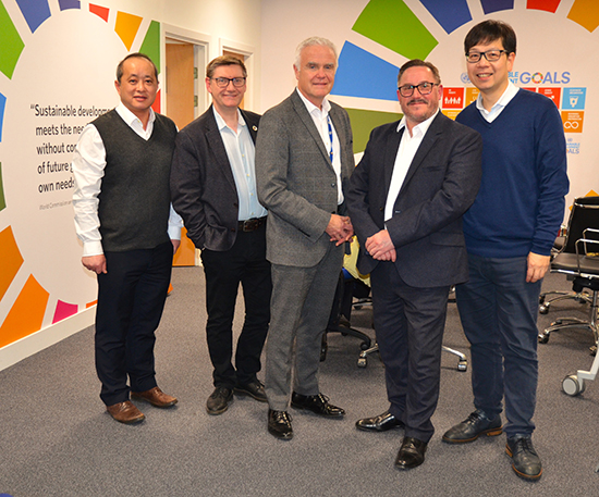 Left to right: Alan Chim (Head of Asset Management, Glasgow Caledonian), Professor Billy Hare, Tom Steele, Alex Reid (Apsis Solutions) and Dr Michael Tong.