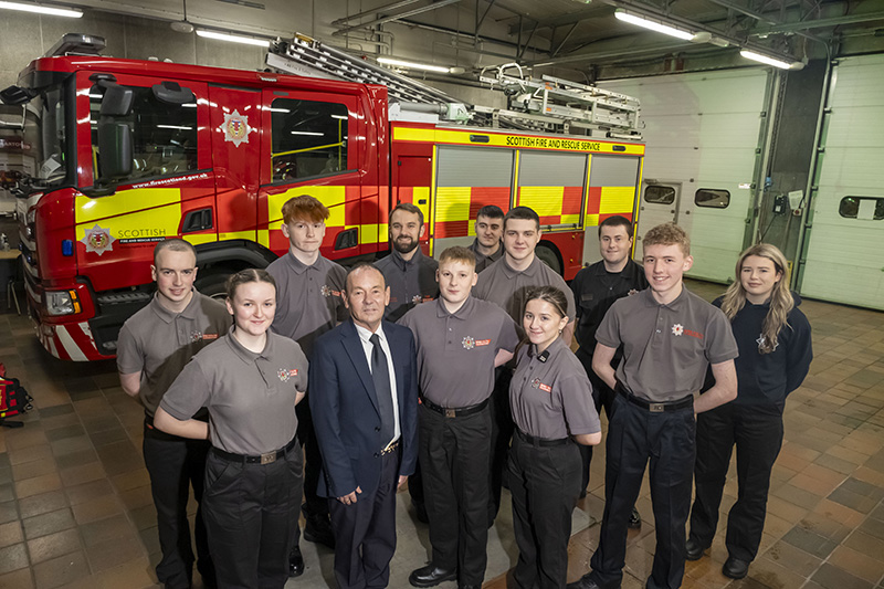 Development sales manager Tommy Dunlop with members at SFRS Youth Volunteer Scheme Dumbarton. Image credit: Peter Devlin