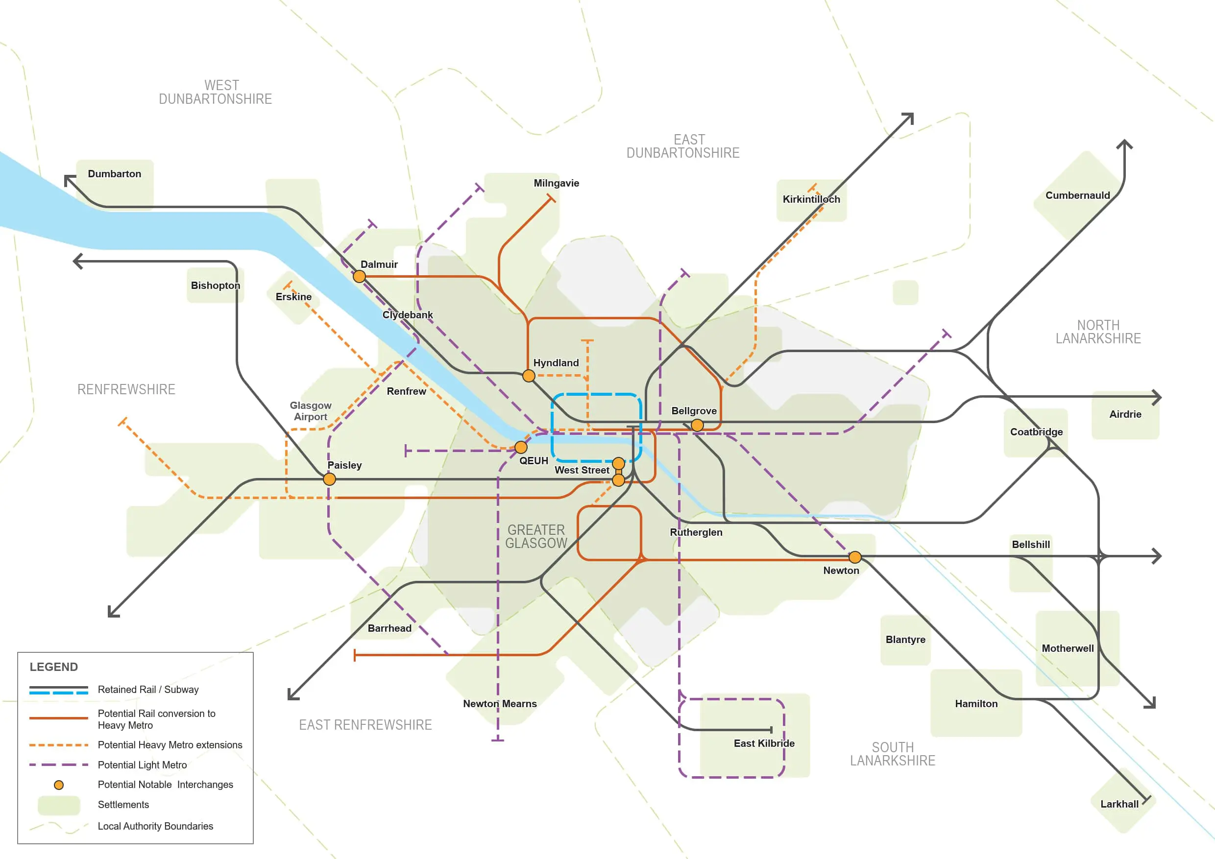 Map of proposed Clyde Metro system