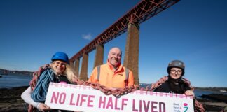 Event team stand in front of Forth Bridge