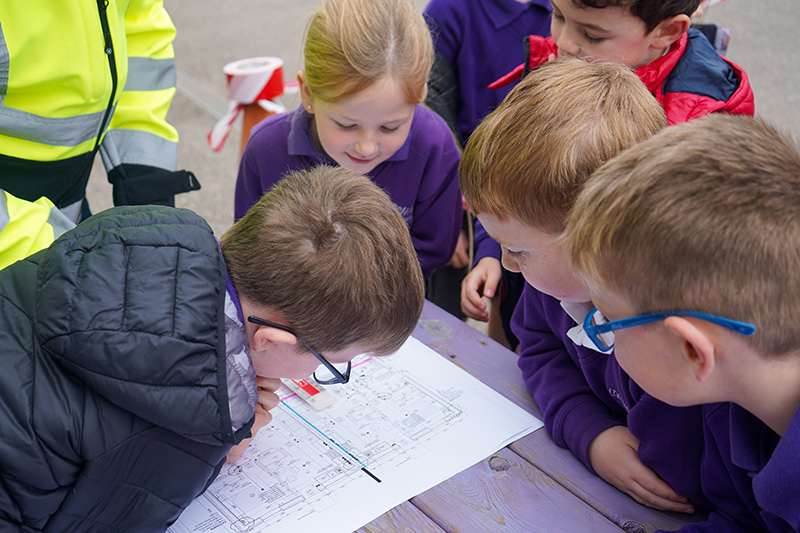 Children learning about construction careers