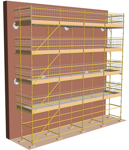 Wedge type scaffold with hop-up brackets
