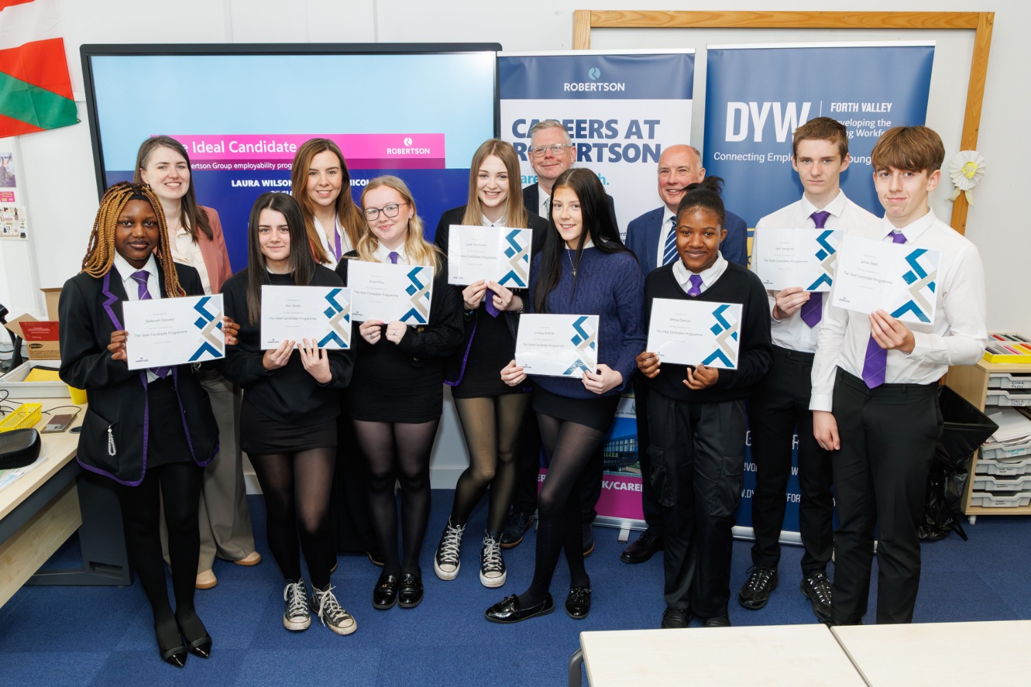 Wallace High pupils with certificates
