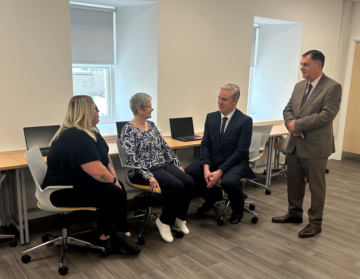 Port Glasgow Community Hub official opening. Provost Drew McKenzie addressing invited guests at the official opening ceremony in one of the meeting rooms. 